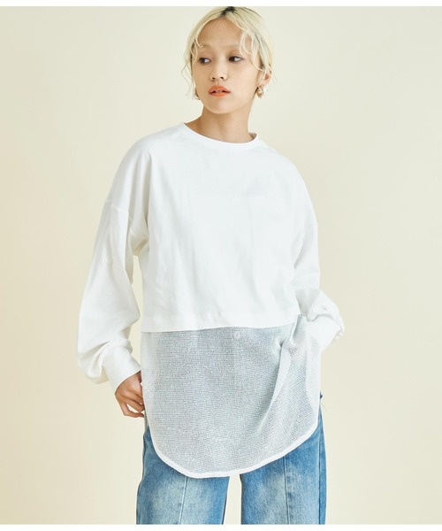 Settimissimo（セッティミッシモ）の「接触冷感 メッシュ ドッキング ロングTシャツ（Tシャツ/カットソー・レディース・ブラック/オフホワイト・FREE）」の3枚目の写真