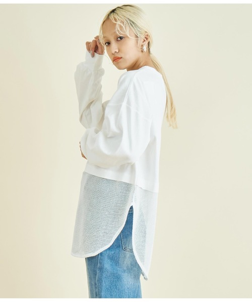 Settimissimo（セッティミッシモ）の「接触冷感 メッシュ ドッキング ロングTシャツ（Tシャツ/カットソー・レディース・ブラック/オフホワイト・FREE）」の5枚目の写真