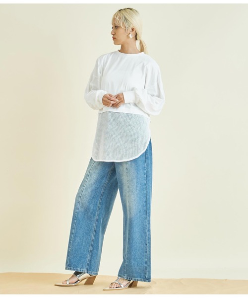 Settimissimo（セッティミッシモ）の「接触冷感 メッシュ ドッキング ロングTシャツ（Tシャツ/カットソー・レディース・ブラック/オフホワイト・FREE）」の8枚目の写真