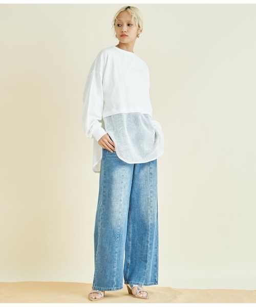 Settimissimo（セッティミッシモ）の「接触冷感 メッシュ ドッキング ロングTシャツ（Tシャツ/カットソー・レディース・ブラック/オフホワイト・FREE）」の9枚目の写真