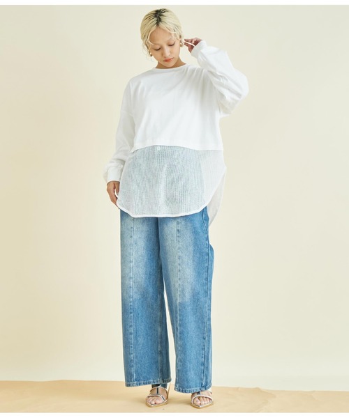 Settimissimo（セッティミッシモ）の「接触冷感 メッシュ ドッキング ロングTシャツ（Tシャツ/カットソー・レディース・ブラック/オフホワイト・FREE）」の7枚目の写真