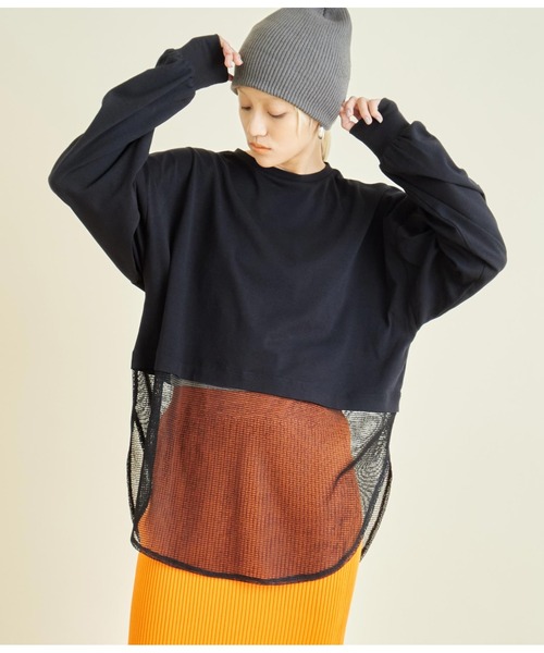 Settimissimo（セッティミッシモ）の「接触冷感 メッシュ ドッキング ロングTシャツ（Tシャツ/カットソー・レディース・ブラック/オフホワイト・FREE）」の12枚目の写真