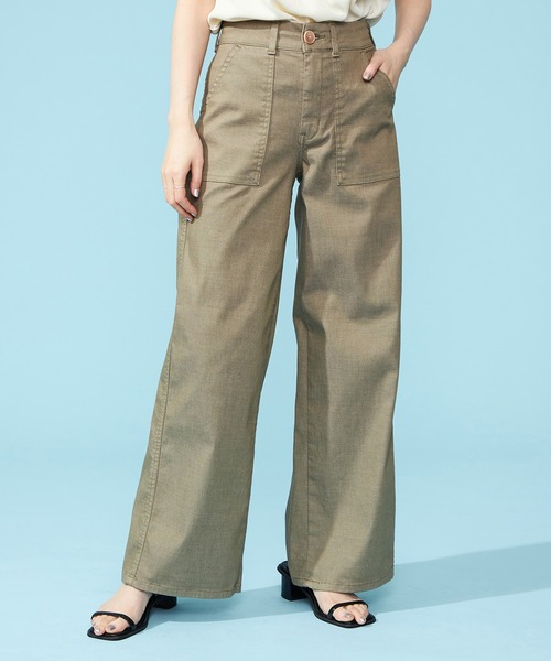 SOMETHING（サムシング）の「SOMETHING SUMMER COOL 涼しいワイドベーカーデニムパンツ【涼】（デニムパンツ・レディース・ホワイト/グリーン/ライトカーキ/ライトインディゴブルー/ダークインディゴブルー・X-SMALL/SMALL/MEDIUM/LARGE）」の3枚目の写真