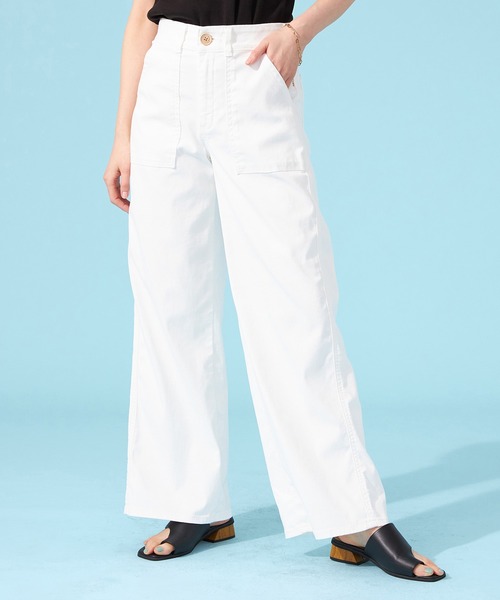 SOMETHING（サムシング）の「SOMETHING SUMMER COOL 涼しいワイドベーカーデニムパンツ【涼】（デニムパンツ・レディース・ホワイト/グリーン/ライトカーキ/ライトインディゴブルー/ダークインディゴブルー・X-SMALL/SMALL/MEDIUM/LARGE）」の2枚目の写真