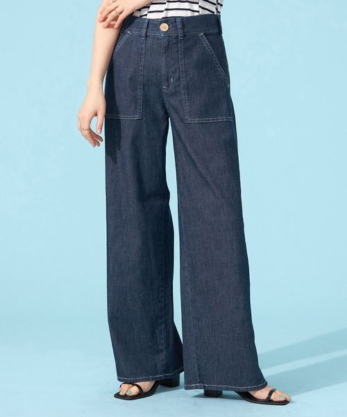 SOMETHING（サムシング）の「SOMETHING SUMMER COOL 涼しいワイドベーカーデニムパンツ【涼】（デニムパンツ・レディース・ホワイト/グリーン/ライトカーキ/ライトインディゴブルー/ダークインディゴブルー・X-SMALL/SMALL/MEDIUM/LARGE）」の4枚目の写真