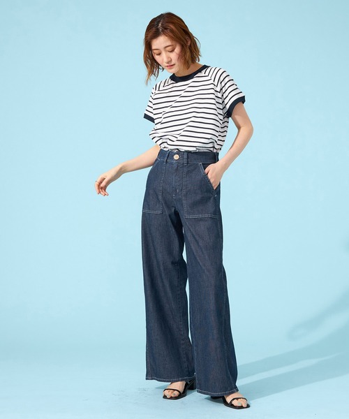 SOMETHING（サムシング）の「SOMETHING SUMMER COOL 涼しいワイドベーカーデニムパンツ【涼】（デニムパンツ・レディース・ホワイト/グリーン/ライトカーキ/ライトインディゴブルー/ダークインディゴブルー・X-SMALL/SMALL/MEDIUM/LARGE）」の17枚目の写真