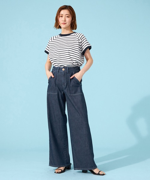 SOMETHING（サムシング）の「SOMETHING SUMMER COOL 涼しいワイドベーカーデニムパンツ【涼】（デニムパンツ・レディース・ホワイト/グリーン/ライトカーキ/ライトインディゴブルー/ダークインディゴブルー・X-SMALL/SMALL/MEDIUM/LARGE）」の16枚目の写真