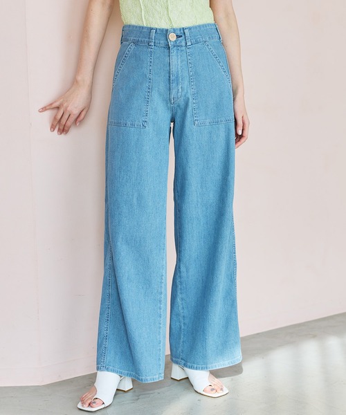 SOMETHING（サムシング）の「SOMETHING SUMMER COOL 涼しいワイドベーカーデニムパンツ【涼】（デニムパンツ・レディース・ホワイト/グリーン/ライトカーキ/ライトインディゴブルー/ダークインディゴブルー・X-SMALL/SMALL/MEDIUM/LARGE）」の6枚目の写真