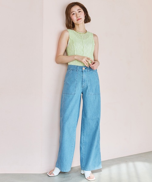 ⭐️新品未使用⭐️ 夏でも涼しいライトブルーデニムワイドパンツ セール】SOMETHING SUMMER COOL 涼しいワイドベーカーデニム