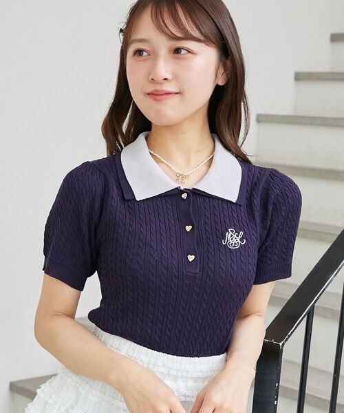 MAJESTIC LEGON（マジェスティックレゴン）の「バイカラーダブル襟ニット（ニット/セーター・レディース・ピンク/ネイビー/グレー系その他/ブルー/ボルドー/ブラック・MEDIUM）」の3枚目の写真