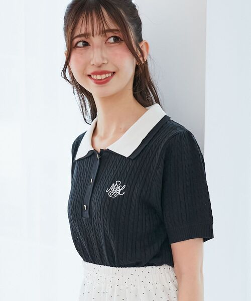 MAJESTIC LEGON（マジェスティックレゴン）の「バイカラーダブル襟ニット（ニット/セーター・レディース・ピンク/ネイビー/グレー系その他/ブルー/ボルドー/ブラック・MEDIUM）」の8枚目の写真