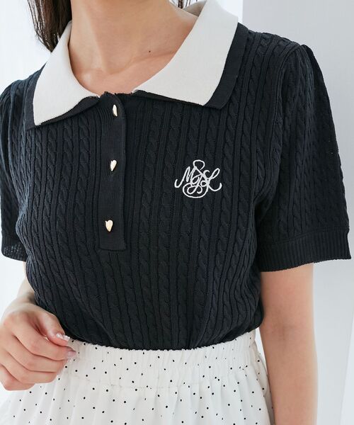 MAJESTIC LEGON（マジェスティックレゴン）の「バイカラーダブル襟ニット（ニット/セーター・レディース・ピンク/ネイビー/グレー系その他/ブルー/ボルドー/ブラック・MEDIUM）」の10枚目の写真