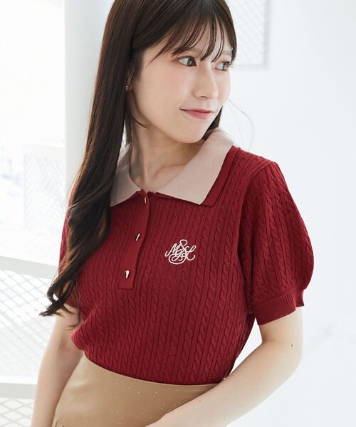 MAJESTIC LEGON（マジェスティックレゴン）の「バイカラーダブル襟ニット（ニット/セーター・レディース・ピンク/ネイビー/グレー系その他/ブルー/ボルドー/ブラック・MEDIUM）」の15枚目の写真