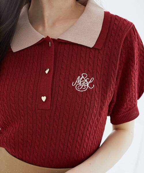 MAJESTIC LEGON（マジェスティックレゴン）の「バイカラーダブル襟ニット（ニット/セーター・レディース・ピンク/ネイビー/グレー系その他/ブルー/ボルドー/ブラック・MEDIUM）」の17枚目の写真