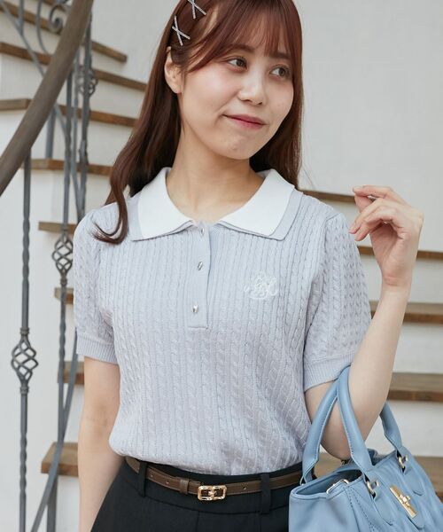 MAJESTIC LEGON（マジェスティックレゴン）の「バイカラーダブル襟ニット（ニット/セーター・レディース・ピンク/ネイビー/グレー系その他/ブルー/ボルドー/ブラック・MEDIUM）」の22枚目の写真