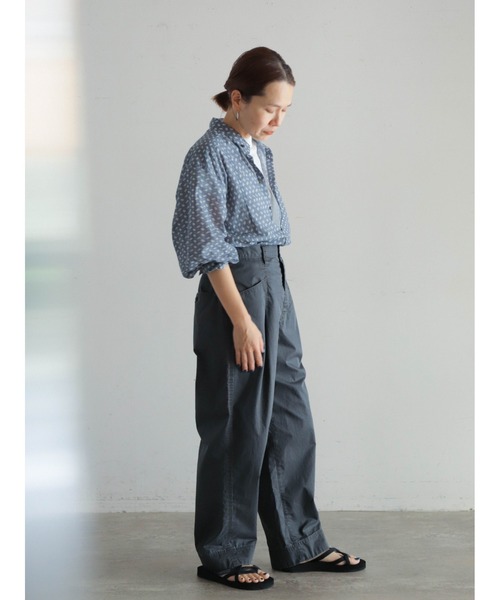 6 ROKU B&Yボリュームパンツ　青　リネン　ベルト付き　34 タック　1 BEAUTY&YOUTH UNITED ARROWS｜<6(ROKU)>コットンレーヨン タック