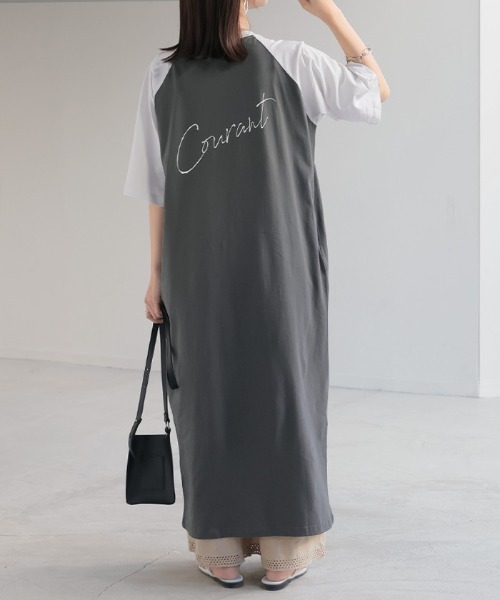 HUG.U(ハグユー)の「ラグランTシャツ ワンピース(ワンピース・レディース・アイボリー/グレー・FREE)」の11枚目の写真