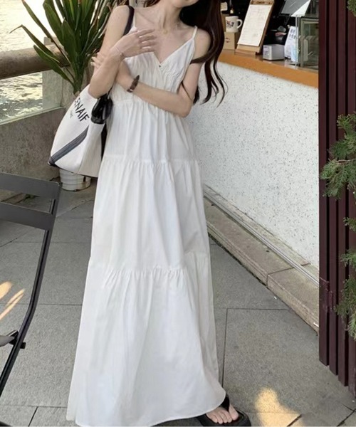 Love+Harmony ホワイト　キャミワンピース　 Lワンピース　ロング 楽天市場】【半額クーポン対象】ティアードワンピース ロング
