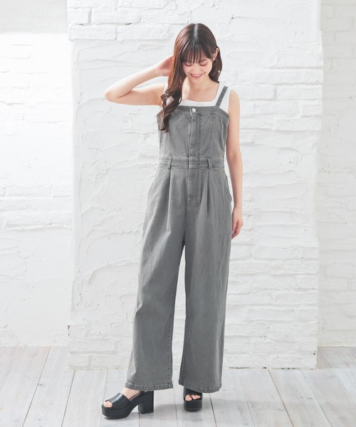 ドゥロワー Drawer オールインワン デニムオーバーオール ロゴ刺繍 グレー ドゥロワー Drawer オールインワン デニムオーバーオール ロゴ刺繍
