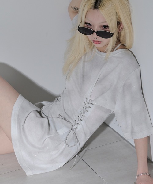 lame lace up tee / ラメレースアップT（Tシャツ/カットソー