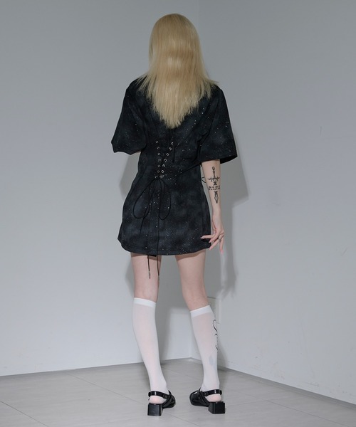Ellno de Mavie ワンピース Tシャツ ラメ ホワイト 白 F lame lace up tee / ラメレースアップT（Tシャツ/カットソー