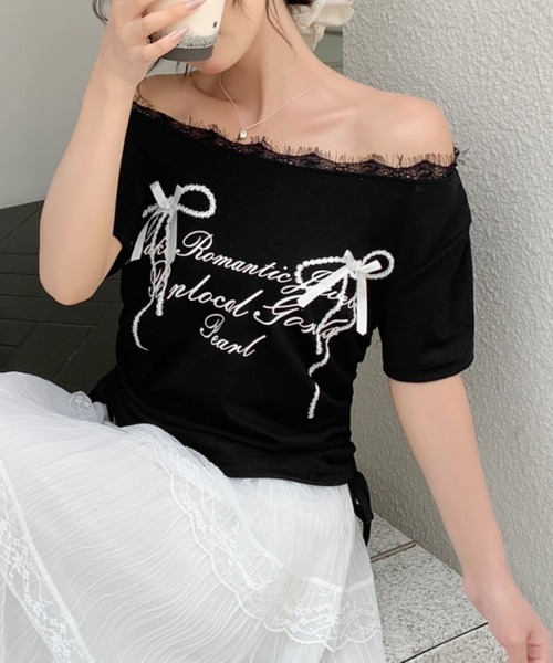 SHEENA(シーナ)の「リボンプリントサイドドロストレースネックTシャツ(Tシャツ/カットソー・レディース・グレー/ブラック/ホワイト・M)」の16枚目の写真