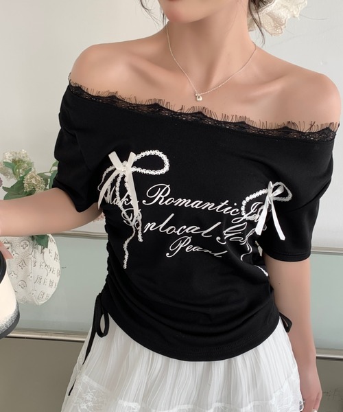 SHEENA(シーナ)の「リボンプリントサイドドロストレースネックTシャツ(Tシャツ/カットソー・レディース・グレー/ブラック/ホワイト・M)」の17枚目の写真