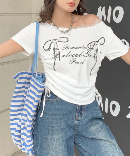 SHEENA(シーナ)の「リボンプリントサイドドロストレースネックTシャツ(Tシャツ/カットソー・レディース・グレー/ブラック/ホワイト・M)」の22枚目の写真