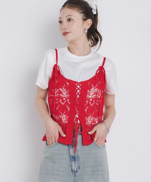 kivi(キヴィ)の「pattern bustier(キャミソール・レディース・レッド/ブラック/ナチュラル・FREE)」の3枚目の写真