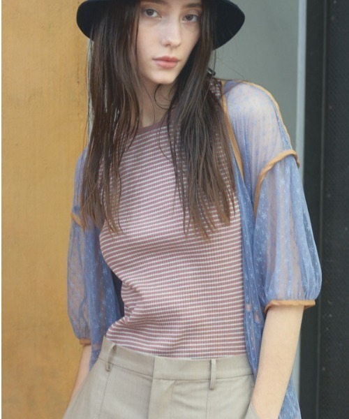 Muel Chic(ミュエルシック)の「Lay border tanktop レイボーダータンクトップ(タンクトップ・レディース・ブラック/ホワイト/ライトグリーン/モカ・FREE)」の4枚目の写真