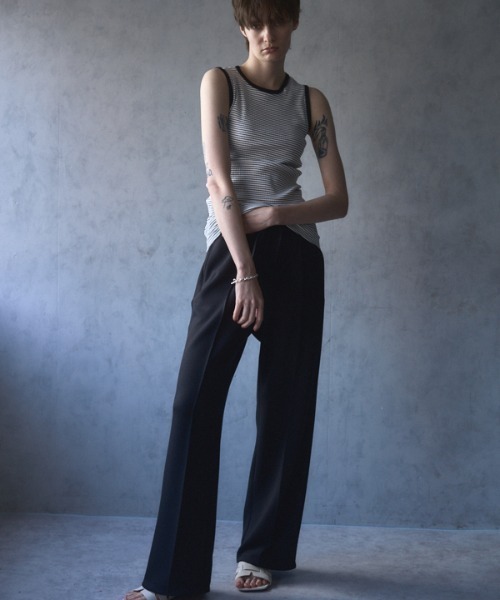 Muel Chic(ミュエルシック)の「Lay border tanktop レイボーダータンクトップ(タンクトップ・レディース・ブラック/ホワイト/ライトグリーン/モカ・FREE)」の8枚目の写真