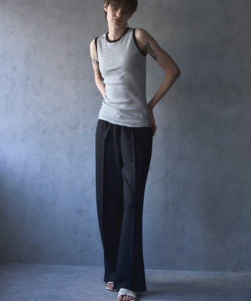 Muel Chic(ミュエルシック)の「Lay border tanktop レイボーダータンクトップ(タンクトップ・レディース・ブラック/ホワイト/ライトグリーン/モカ・FREE)」の14枚目の写真