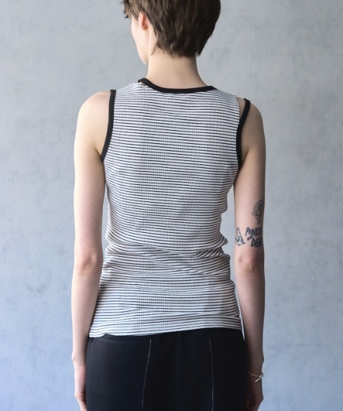 Muel Chic(ミュエルシック)の「Lay border tanktop レイボーダータンクトップ(タンクトップ・レディース・ブラック/ホワイト/ライトグリーン/モカ・FREE)」の11枚目の写真