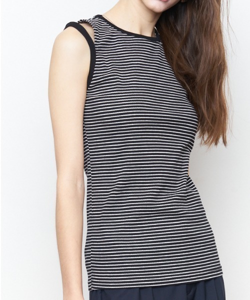 Muel Chic(ミュエルシック)の「Lay border tanktop レイボーダータンクトップ(タンクトップ・レディース・ブラック/ホワイト/ライトグリーン/モカ・FREE)」の21枚目の写真