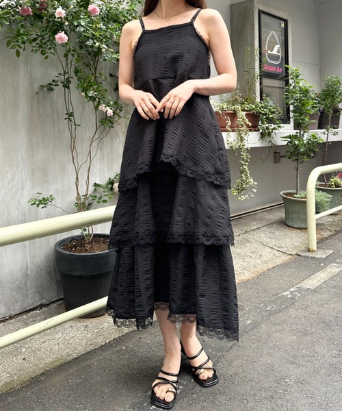 品質満点 セール】レースティアードロングキャミワンピース（ワンピース トップス