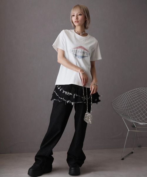Girly Doll(ガーリードール)の「プリントデザインTシャツ(Tシャツ/カットソー・レディース・グレー/ホワイト/ネイビー・F)」の4枚目の写真