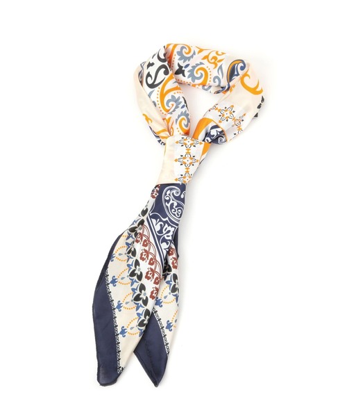 GLOBAL WORK（グローバルワーク）の「シルクタッチスカーフ/491947（ストール/ショール・レディース・ネイビー系7/ネイビー系8/オフホワイト/オレンジ・ONE SIZE）」の2枚目の写真