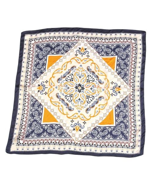 GLOBAL WORK（グローバルワーク）の「シルクタッチスカーフ/491947（ストール/ショール・レディース・ネイビー系7/ネイビー系8/オフホワイト/オレンジ・ONE SIZE）」の5枚目の写真