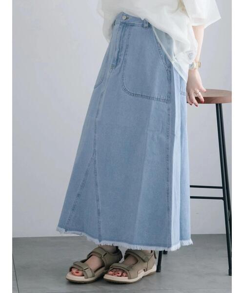 SM2(エスエムツー)の「デニム裾フリンジベイカースカート(スカート・レディース・サックスブルー/ブラック・S/M)」の2枚目の写真