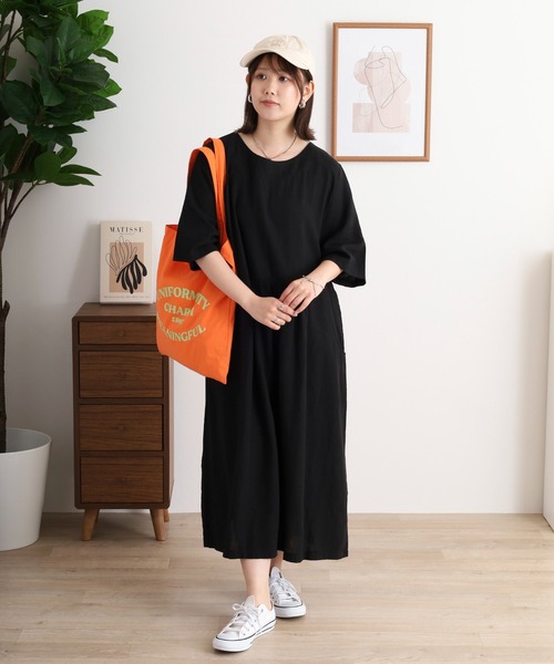 A.N.L(エーエヌエル レーベル)の「A.N.L 麻混ベーシックワンピース(ワンピース・レディース・ブラック/カーキ・38)」の17枚目の写真