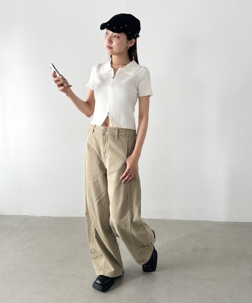Bamm(バム)の「カーブワイドパンツ(デニムパンツ・レディース・ベージュ・M/L)」の3枚目の写真