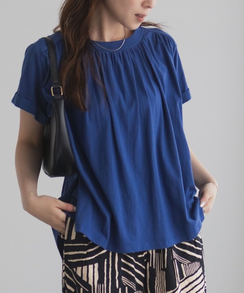 Howdy Marie（ハウディ―マリー）の「Howdy Marie ギャザーＴシャツ インド綿【接触冷感】（Tシャツ/カットソー・レディース・ブルー/ブラック/ホワイト・M/L）」の3枚目の写真