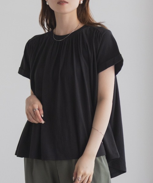 Howdy Marie（ハウディ―マリー）の「Howdy Marie ギャザーＴシャツ インド綿【接触冷感】（Tシャツ/カットソー・レディース・ブルー/ブラック/ホワイト・M/L）」の2枚目の写真