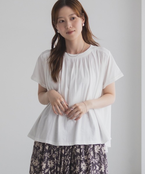 Howdy Marie（ハウディ―マリー）の「Howdy Marie ギャザーＴシャツ インド綿【接触冷感】（Tシャツ/カットソー・レディース・ブルー/ブラック/ホワイト・M/L）」の4枚目の写真