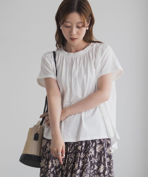 Howdy Marie（ハウディ―マリー）の「Howdy Marie ギャザーＴシャツ インド綿【接触冷感】（Tシャツ/カットソー・レディース・ブルー/ブラック/ホワイト・M/L）」の5枚目の写真