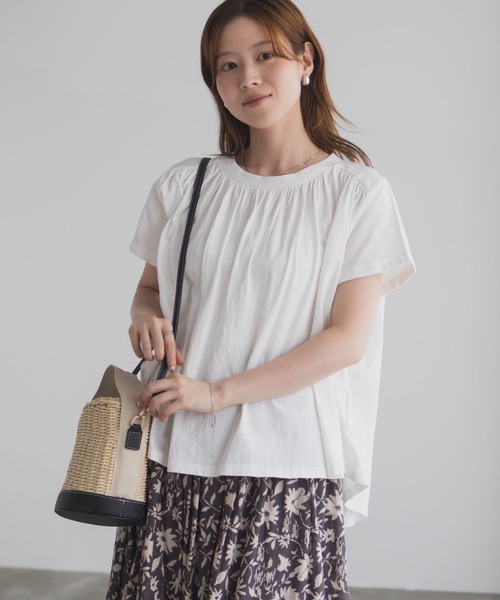 Howdy Marie（ハウディ―マリー）の「Howdy Marie ギャザーＴシャツ インド綿【接触冷感】（Tシャツ/カットソー・レディース・ブルー/ブラック/ホワイト・M/L）」の6枚目の写真