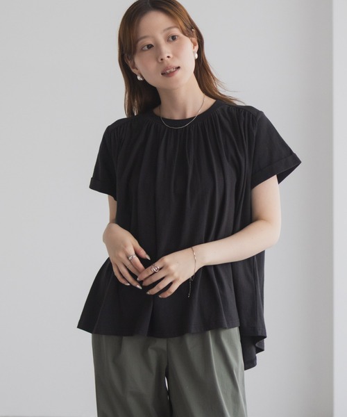 Howdy Marie（ハウディ―マリー）の「Howdy Marie ギャザーＴシャツ インド綿【接触冷感】（Tシャツ/カットソー・レディース・ブルー/ブラック/ホワイト・M/L）」の11枚目の写真