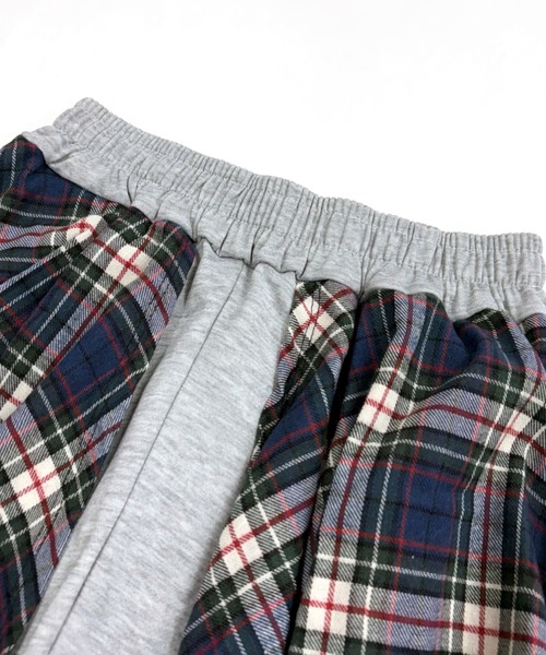 セール】フェイクレイヤードチェックシャツスウェットワイド