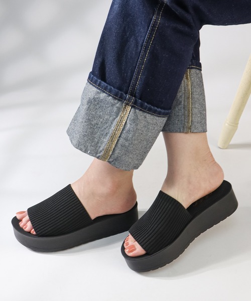 セール】軽量厚底 コンフォートニットサンダル スライドサンダル