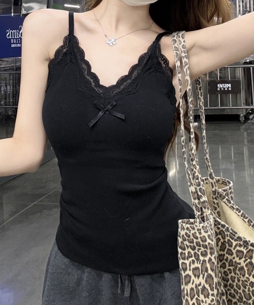 ReRe（リリ）の「レース&リボンキャミソール（キャミソール・レディース・ブラック/ホワイト/ベージュ・MEDIUM/LARGE/X-LARGE）」の3枚目の写真